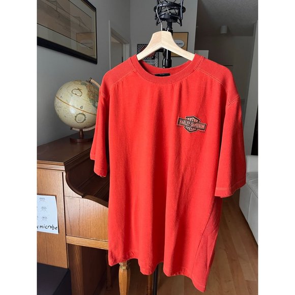 HARLEY DAVIDSON MOTORCYCLES VINTAGE BIG ORANGE LOGO T SHIRT MENS SIZE XL HYPE - Picture 2 of 5